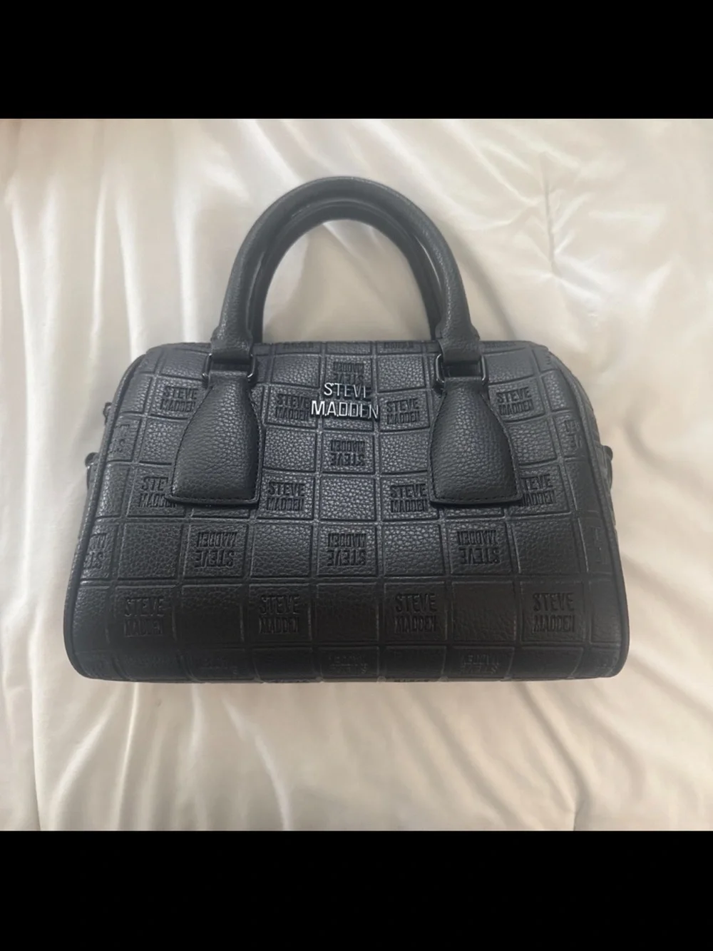 Steve Madden Black Embossed Logo Dome Satchel